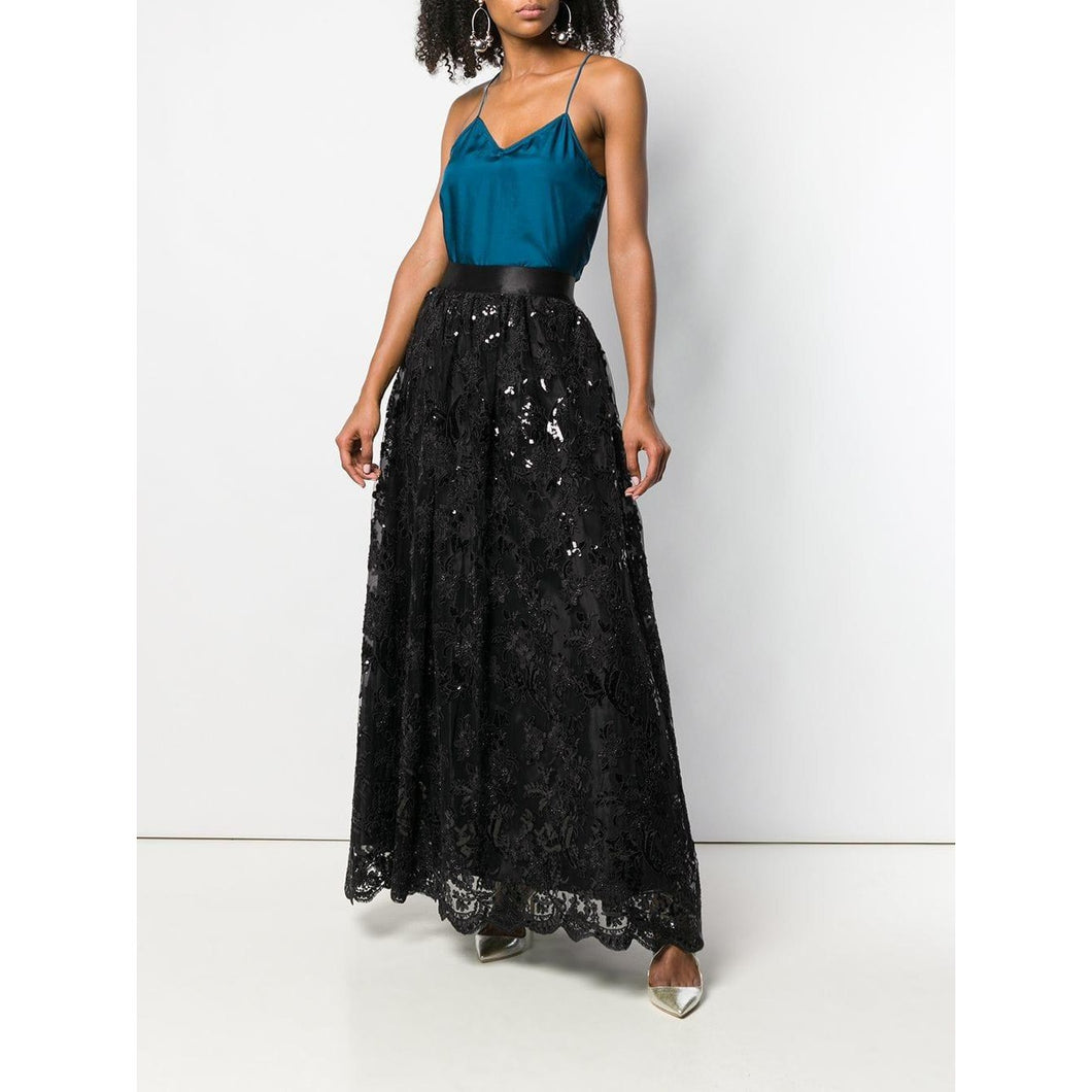 Alice + Olivia Tulle Sequined Lace Maxi Skirt in Black 4