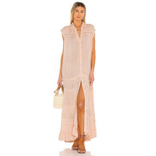 Load image into Gallery viewer, Free People Pretty Cozy Ecru Maxi Dress Embroidered Floral Detail Large
