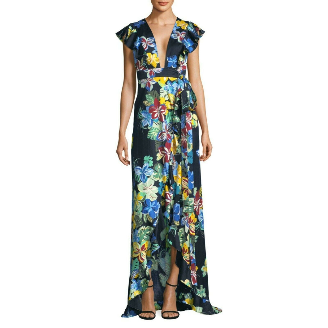 Alexis Janna Floral Maxi Wrap Dress Ruffle Front XS