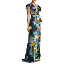 Load image into Gallery viewer, Alexis Janna Floral Maxi Wrap Dress Ruffle Front XS
