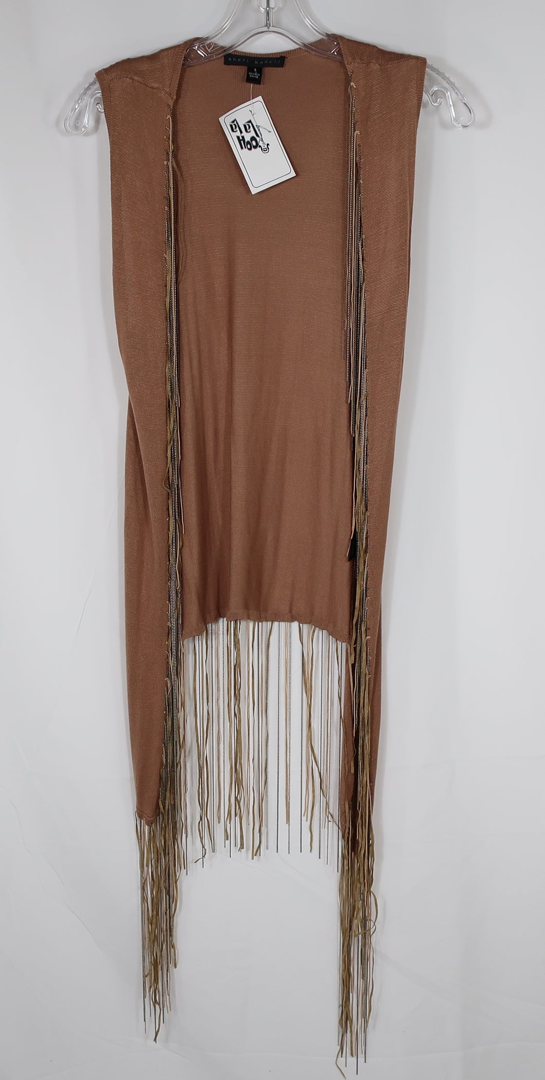 Sheri Bodell Fringe Chain Vest Brown Small