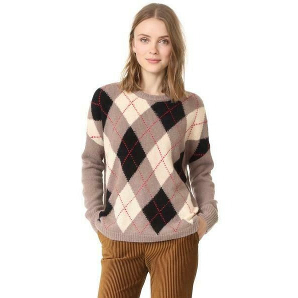 The Great Argyle Crew Alpaca Brown Sweater 2 Medium