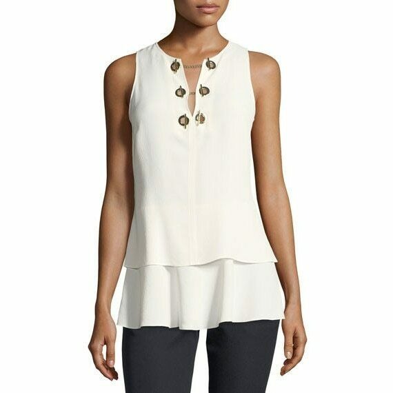 Derek Lam Top Grommet Ivory Tiered Shirt Silk Blend