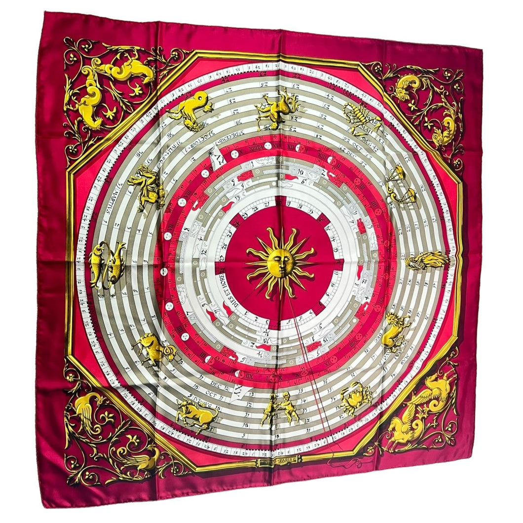 Hermes Astrology Red Gold Silk Scarf