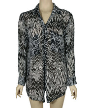 Load image into Gallery viewer, IRO Printed Black White Shirt Top Button Up Semi Sheer 34 2
