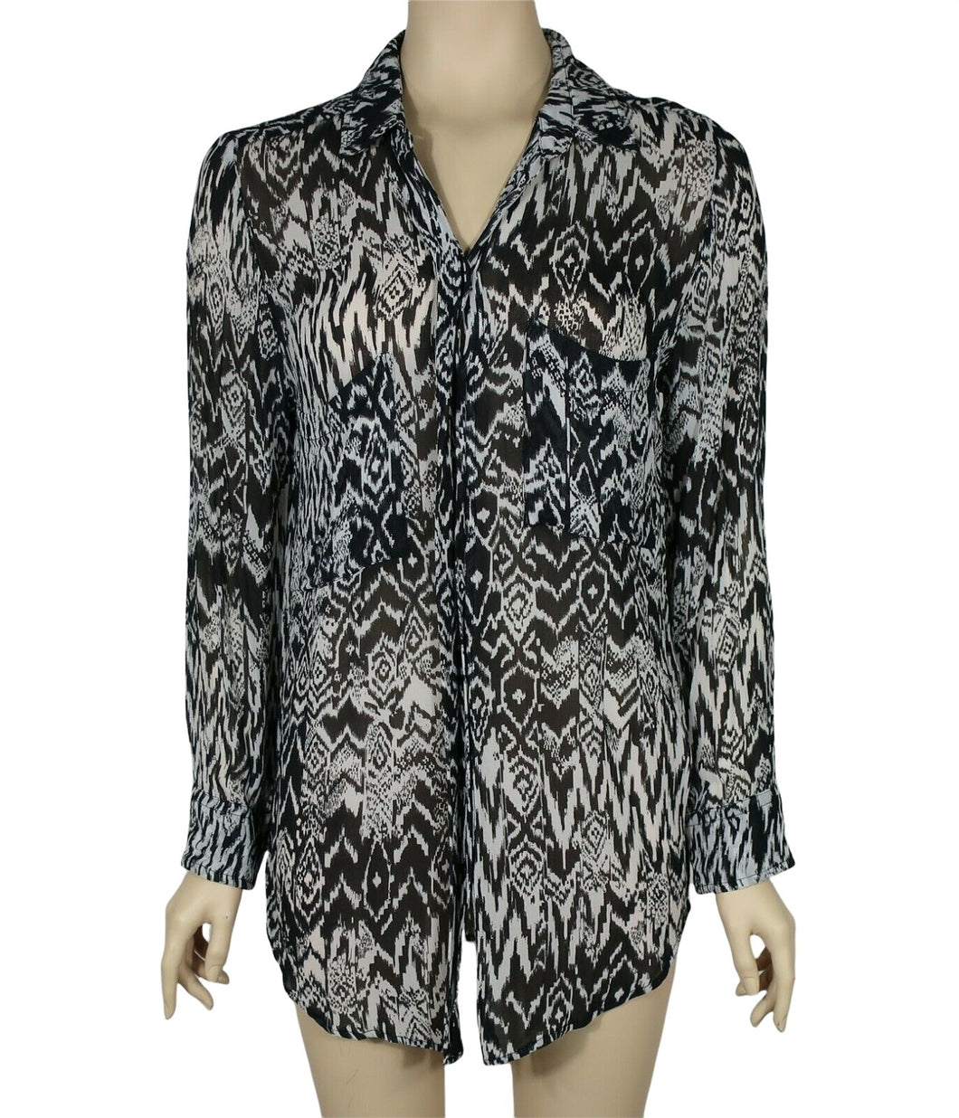 IRO Printed Black White Shirt Top Button Up Semi Sheer 34 2