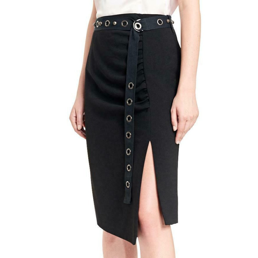 Nanette Lepore Studded Belted Black Skirt 8