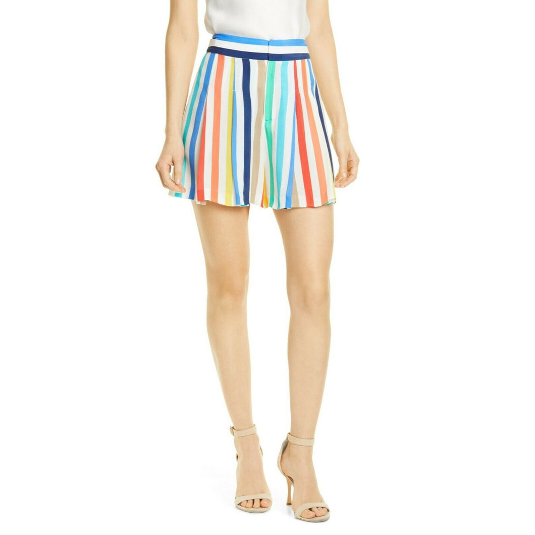 Alice + Olivia Scarlet Rainbow Stripe High Waisted Flutter Shorts 0